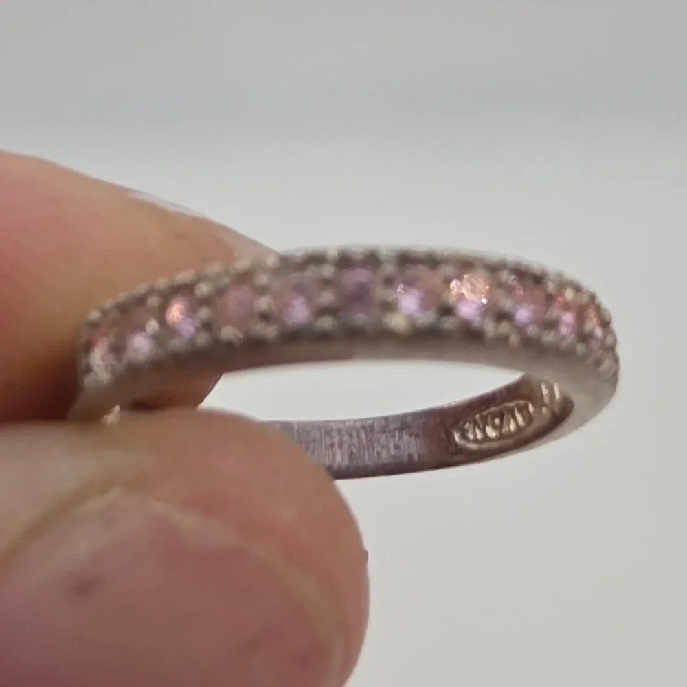 Sterling Silver 925 LJ Pink Stone Channel Set Stackable Band Ring Size 7.25